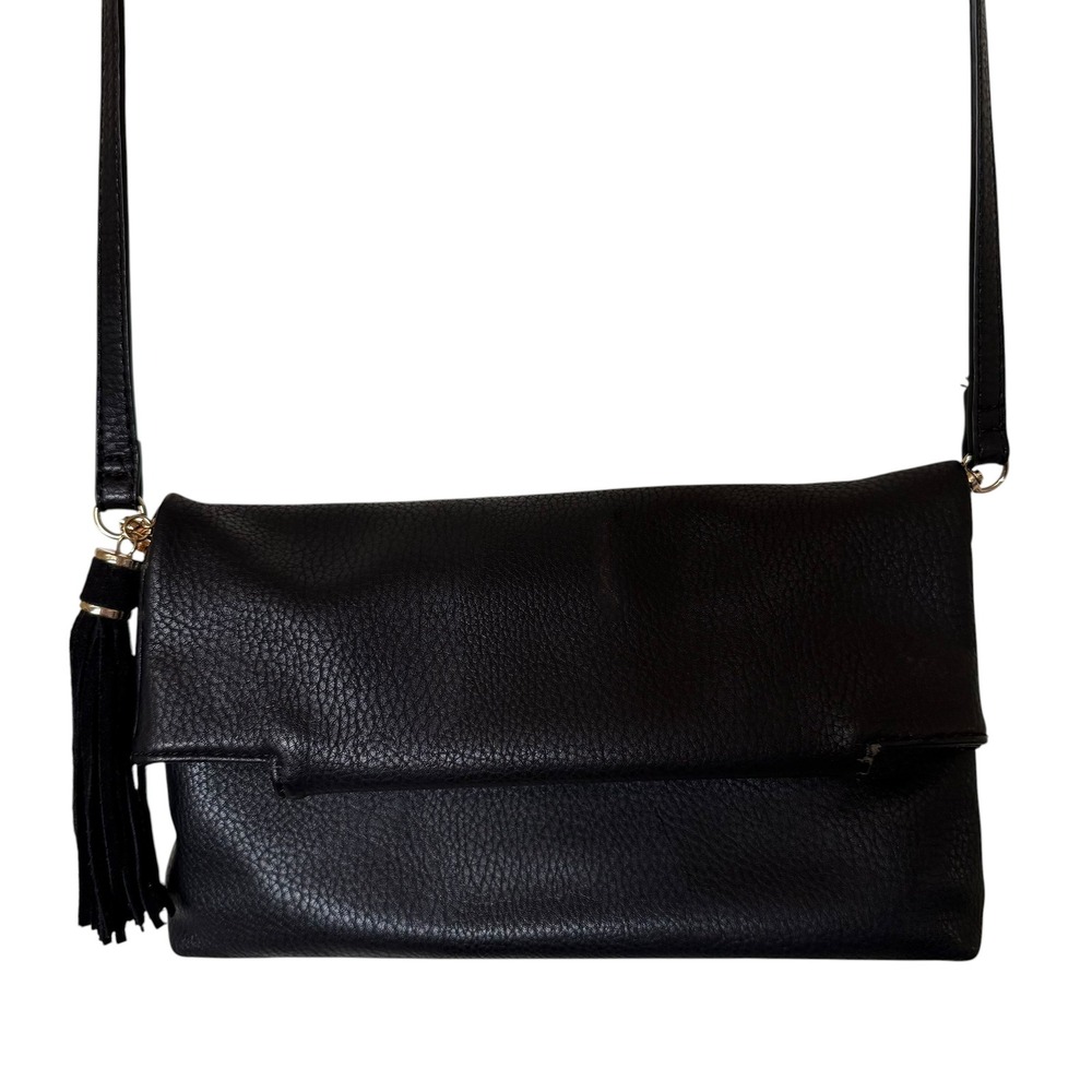 Moda Luxe crossbody Bag Womens Medium Black Good Pebbled Tassel Gold‎ Hardware